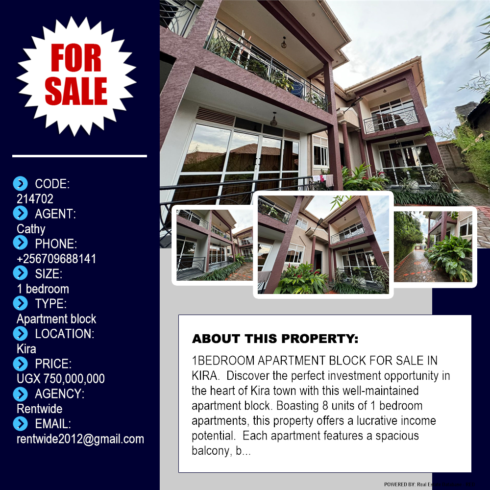 1 bedroom Apartment block  for sale in Kira Wakiso Uganda, code: 214702