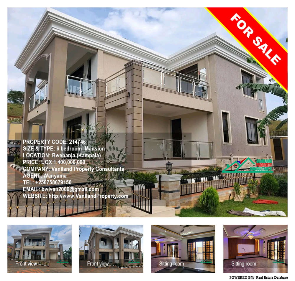 6 bedroom Mansion  for sale in Bwebanja Kampala Uganda, code: 214746