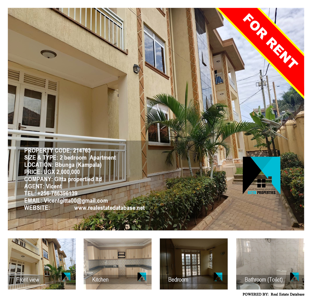 2 bedroom Apartment  for rent in Bbunga Kampala Uganda, code: 214763