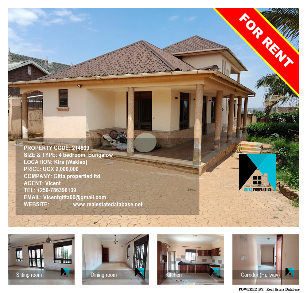 4 bedroom Bungalow  for rent in Kira Wakiso Uganda, code: 214839