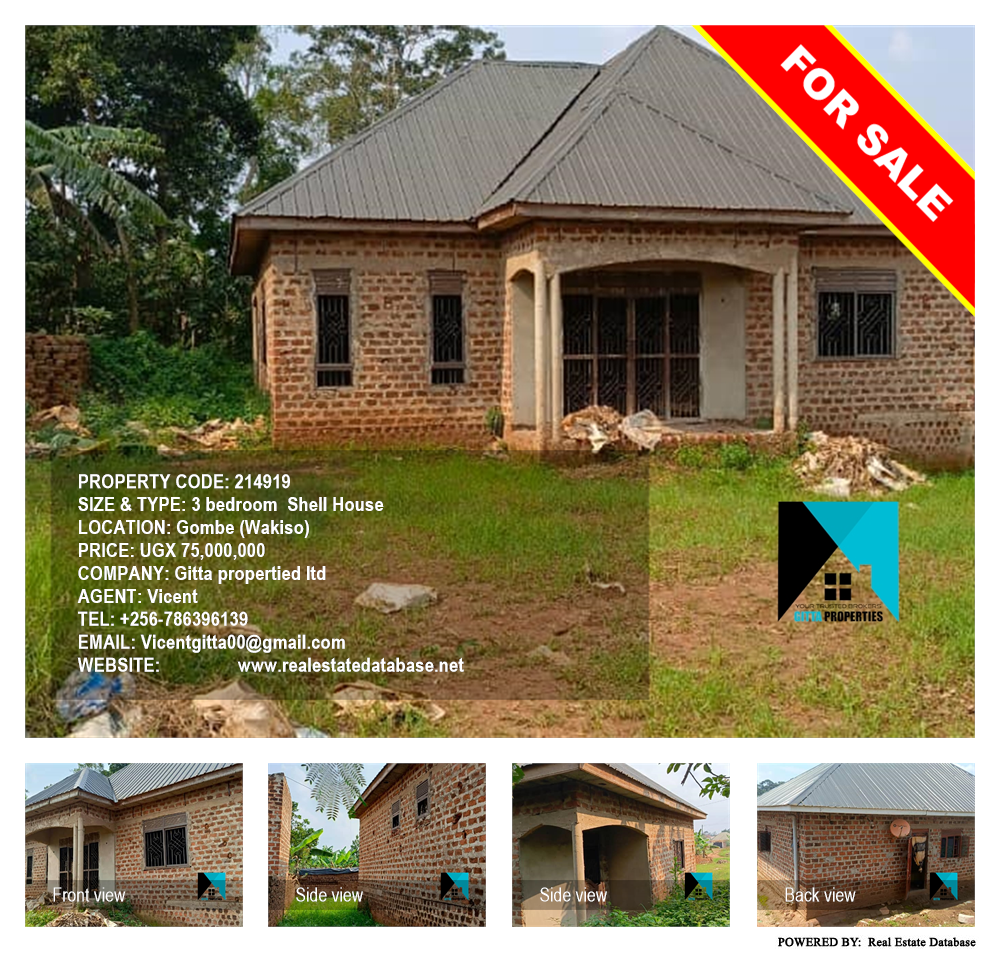 3 bedroom Shell House  for sale in Gombe Wakiso Uganda, code: 214919