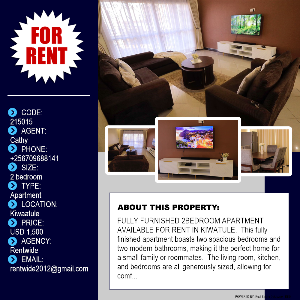 2 bedroom Apartment  for rent in Kiwaatule Kampala Uganda, code: 215015