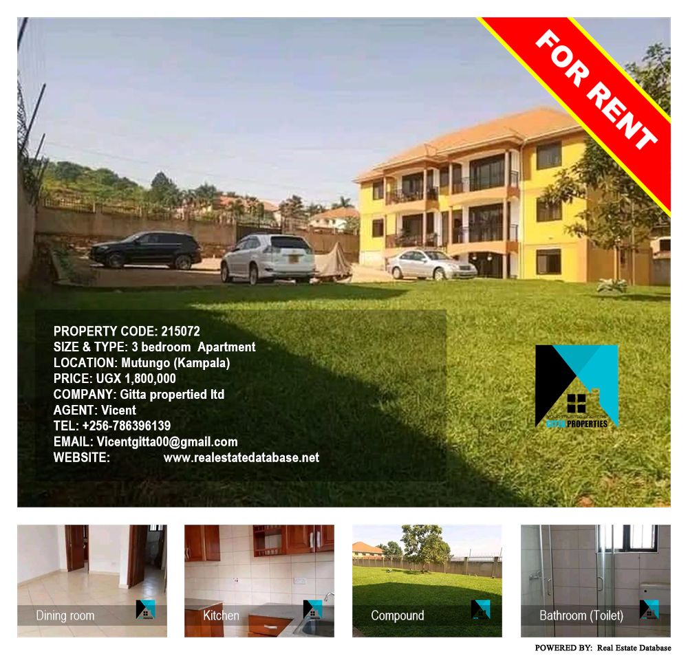 3 bedroom Apartment  for rent in Mutungo Kampala Uganda, code: 215072