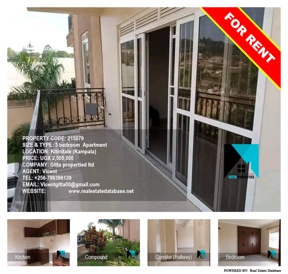 3 bedroom Apartment  for rent in Kitinitale Kampala Uganda, code: 215079