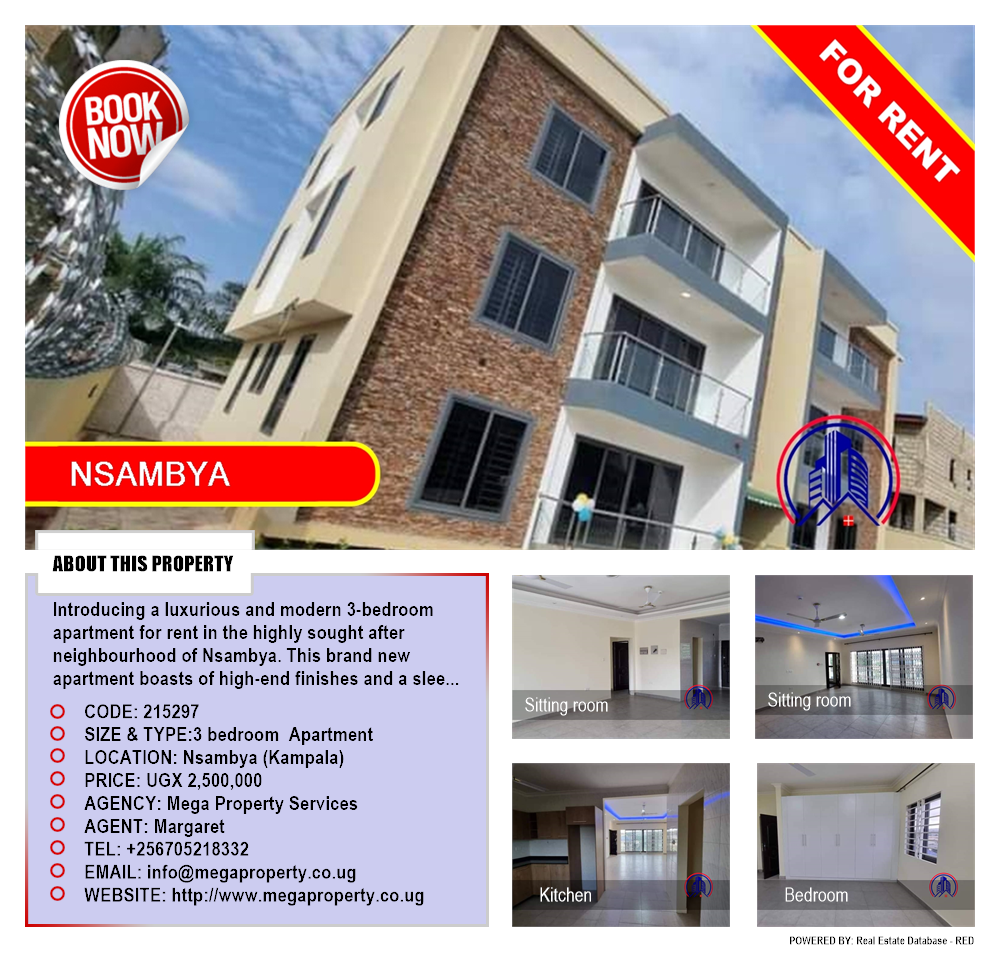 3 bedroom Apartment  for rent in Nsambya Kampala Uganda, code: 215297