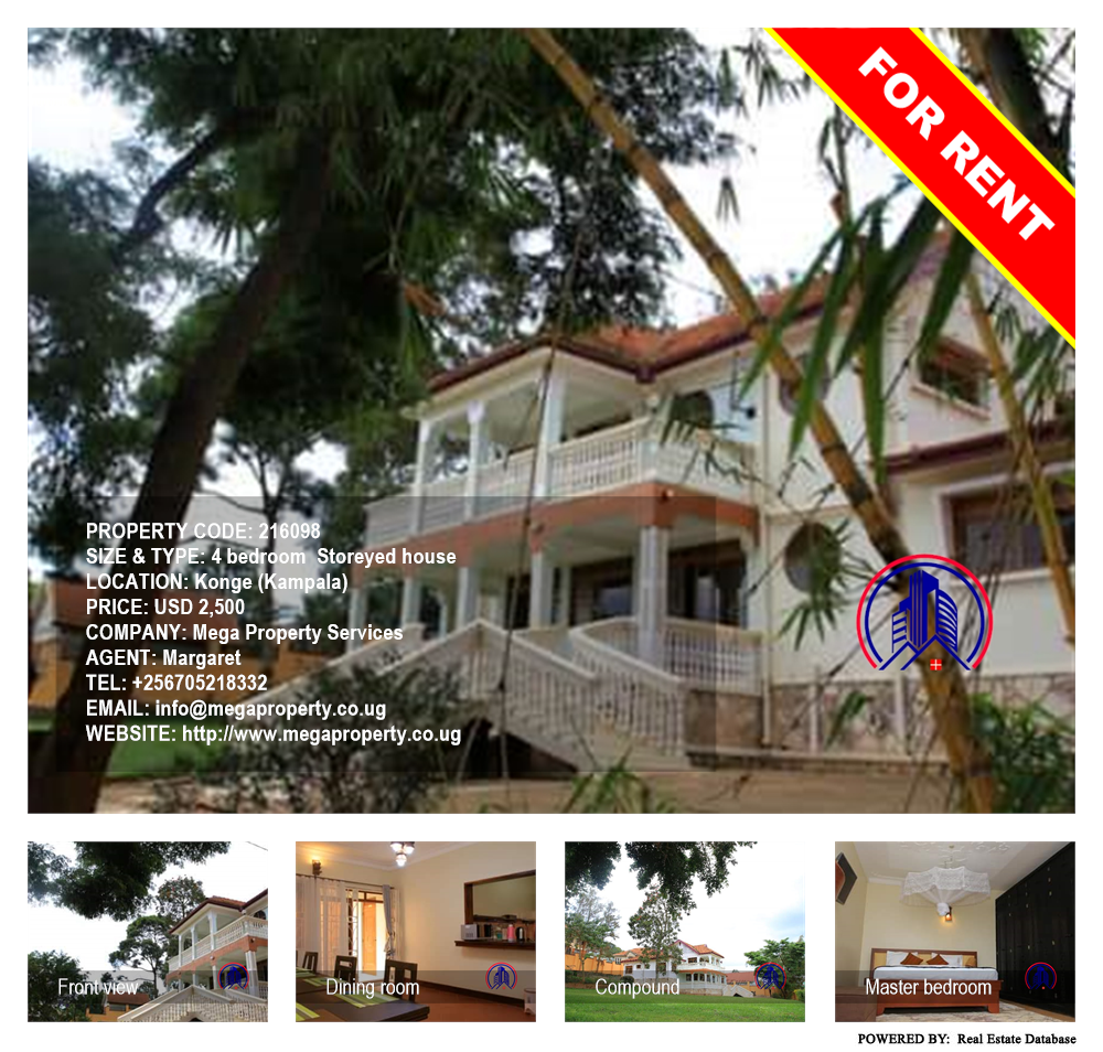 4 bedroom Storeyed house  for rent in Konge Kampala Uganda, code: 216098