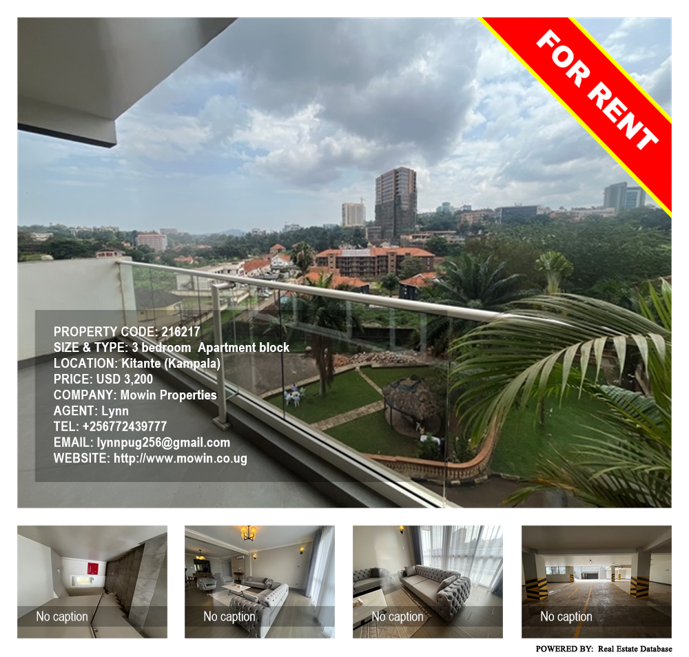 3 bedroom Apartment block  for rent in Kitante Kampala Uganda, code: 216217