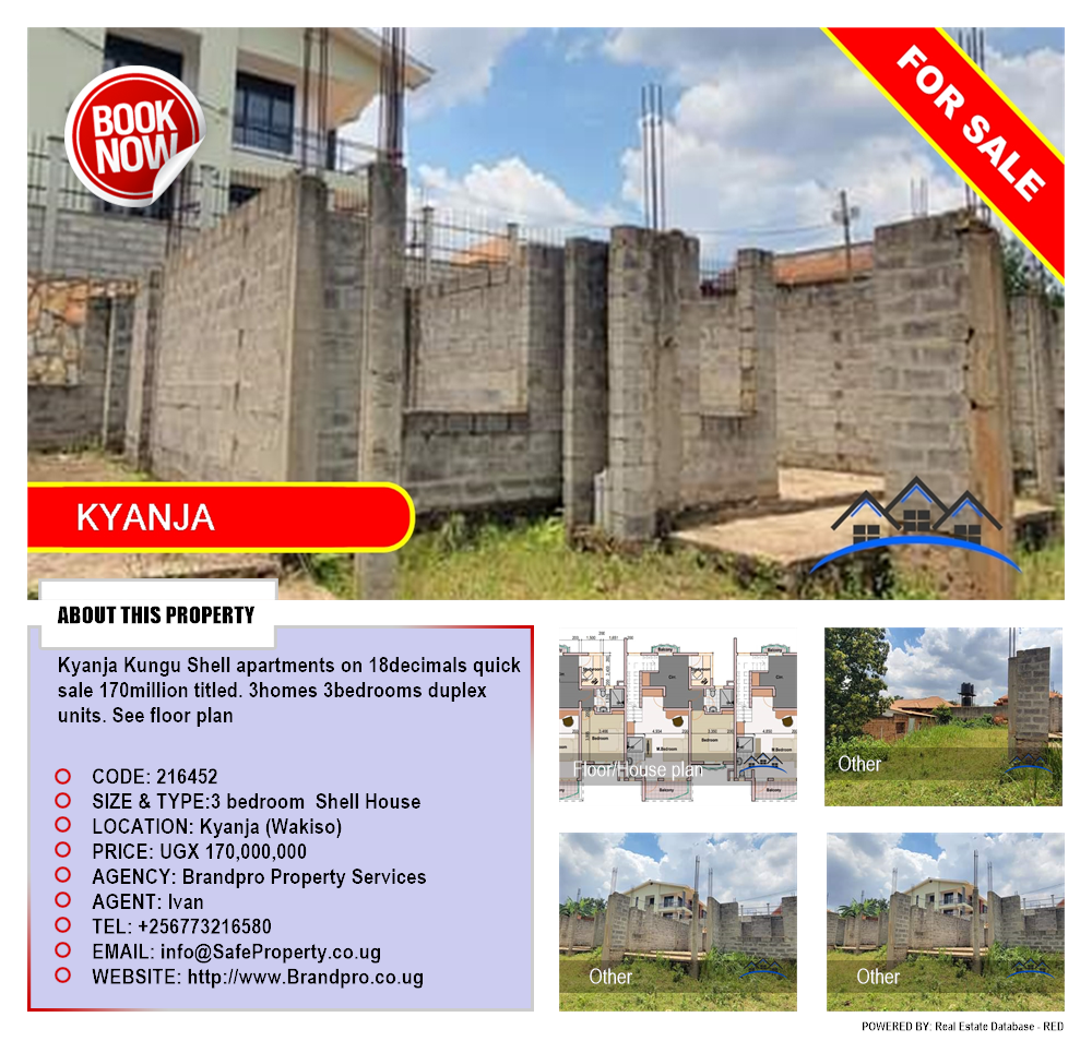 3 bedroom Shell House  for sale in Kyanja Wakiso Uganda, code: 216452