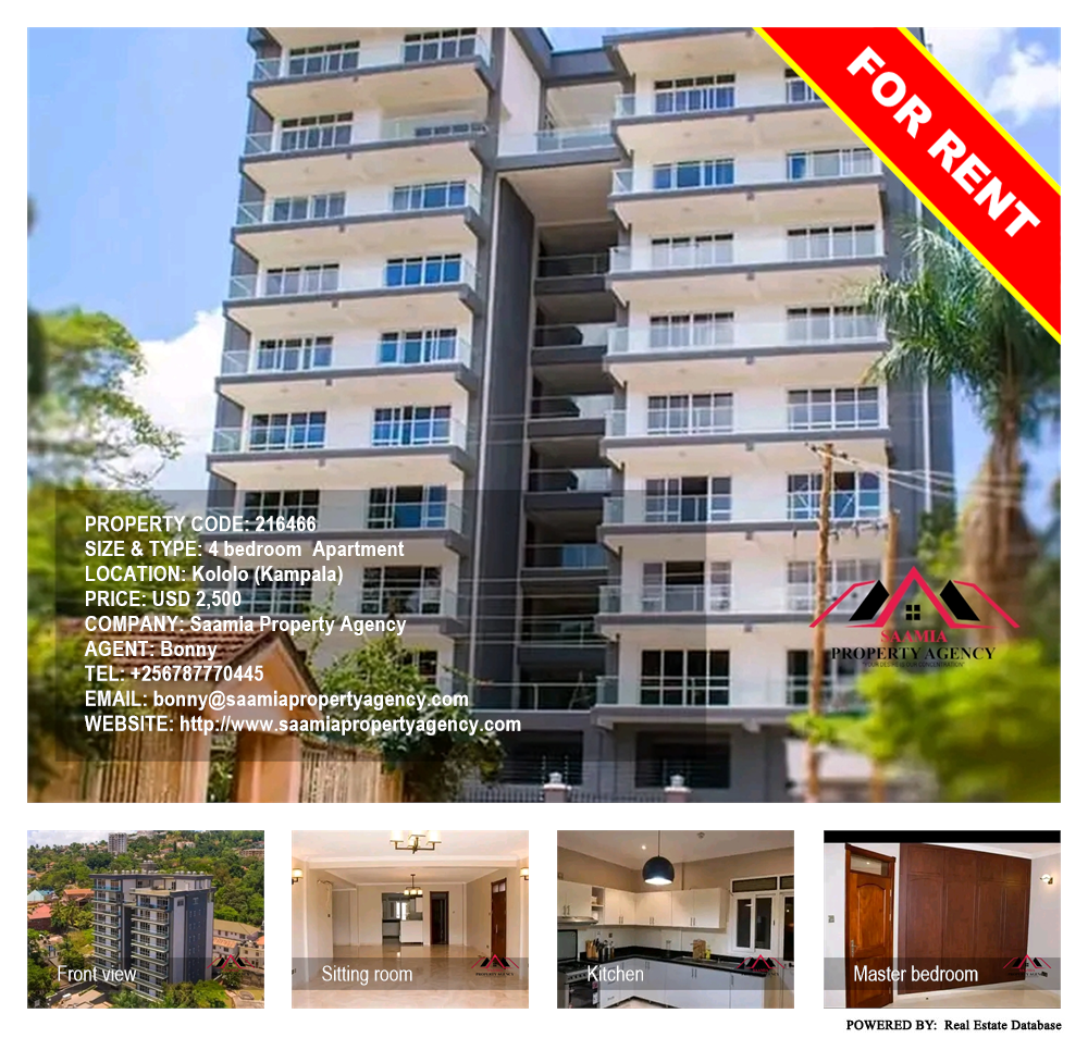 4 bedroom Apartment  for rent in Kololo Kampala Uganda, code: 216466