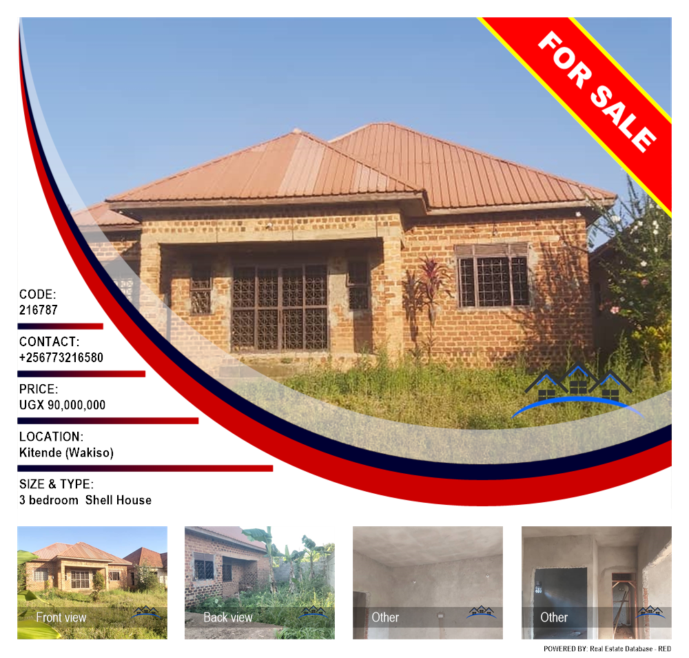 3 bedroom Shell House  for sale in Kitende Wakiso Uganda, code: 216787