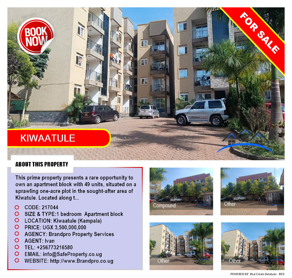 1 bedroom Apartment block  for sale in Kiwaatule Kampala Uganda, code: 217044