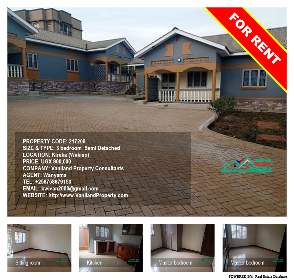 3 bedroom Semi Detached  for rent in Kireka Wakiso Uganda, code: 217209