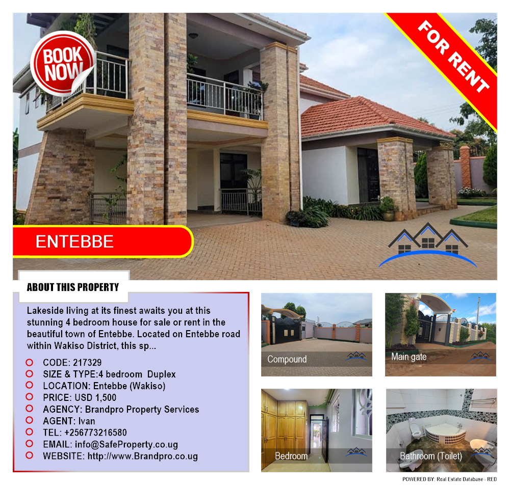 4 bedroom Duplex  for rent in Entebbe Wakiso Uganda, code: 217329