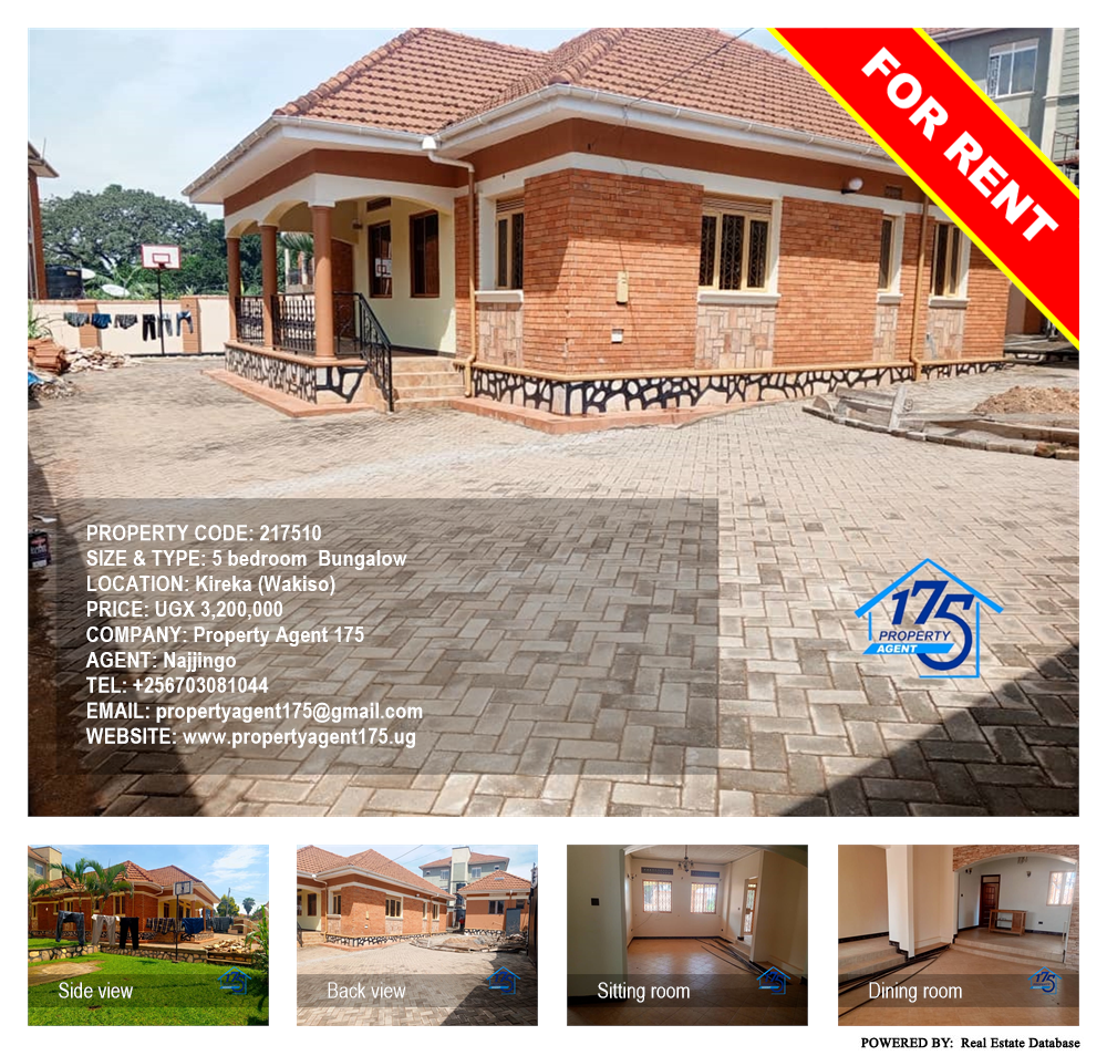 5 bedroom Bungalow  for rent in Kireka Wakiso Uganda, code: 217510