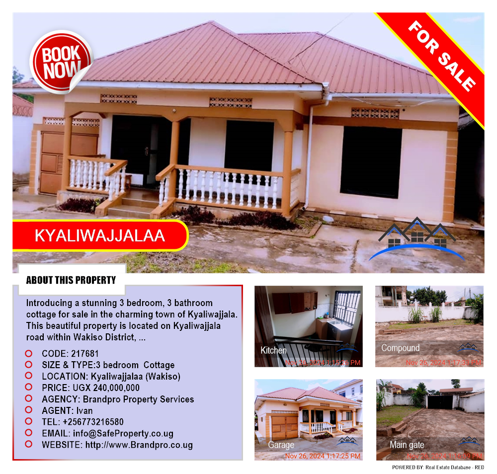 3 bedroom Cottage  for sale in Kyaliwajjalaa Wakiso Uganda, code: 217681