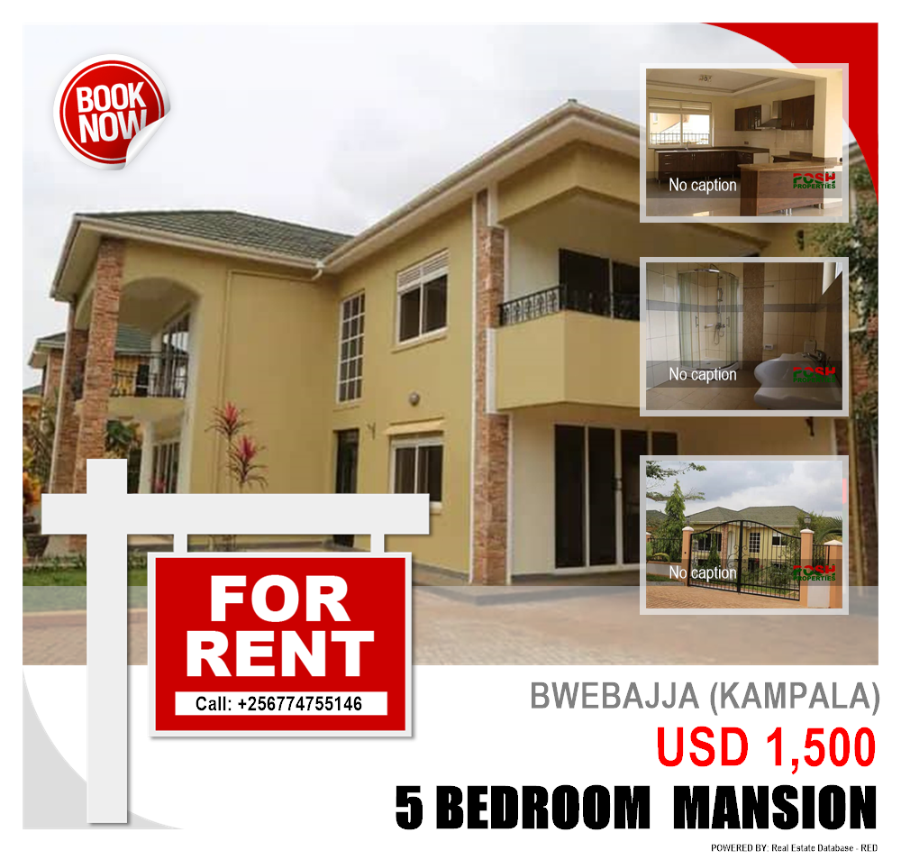 5 bedroom Mansion  for rent in Bwebajja Kampala Uganda, code: 217682