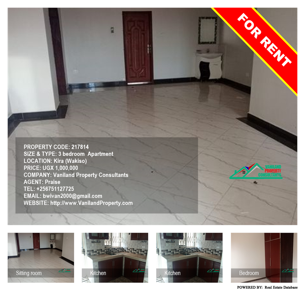 3 bedroom Apartment  for rent in Kira Wakiso Uganda, code: 217814