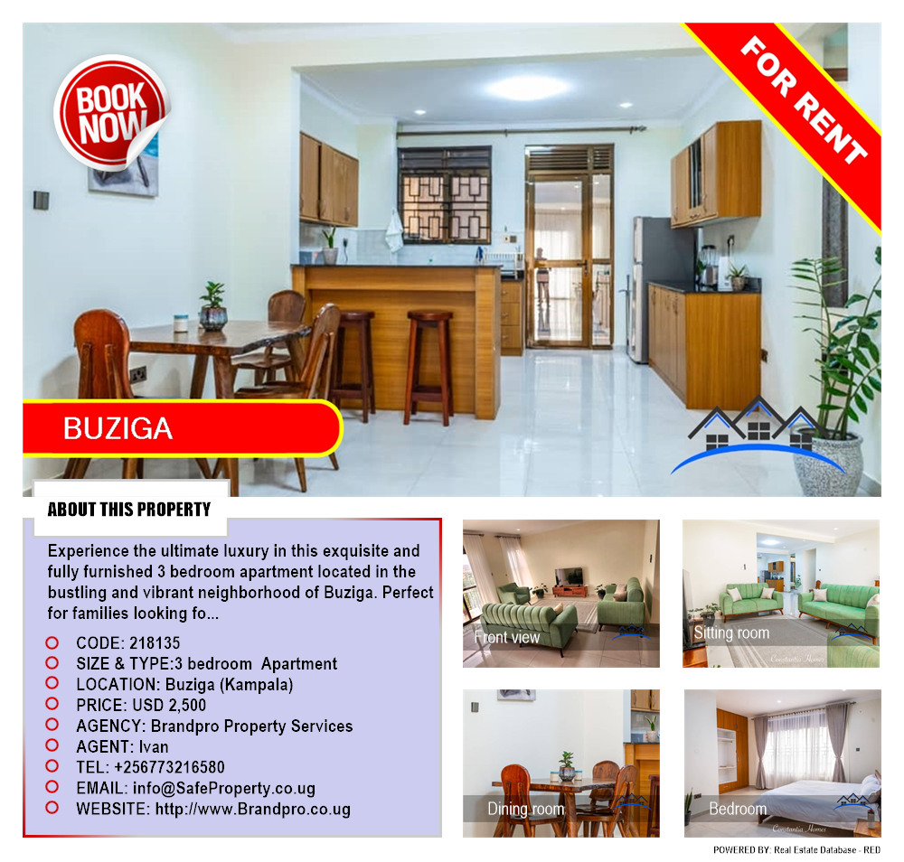 3 bedroom Apartment  for rent in Buziga Kampala Uganda, code: 218135