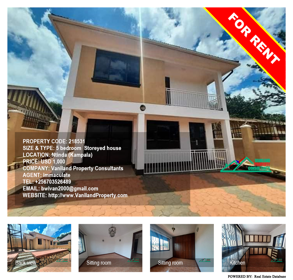 5 bedroom Storeyed house  for rent in Ntinda Kampala Uganda, code: 218531