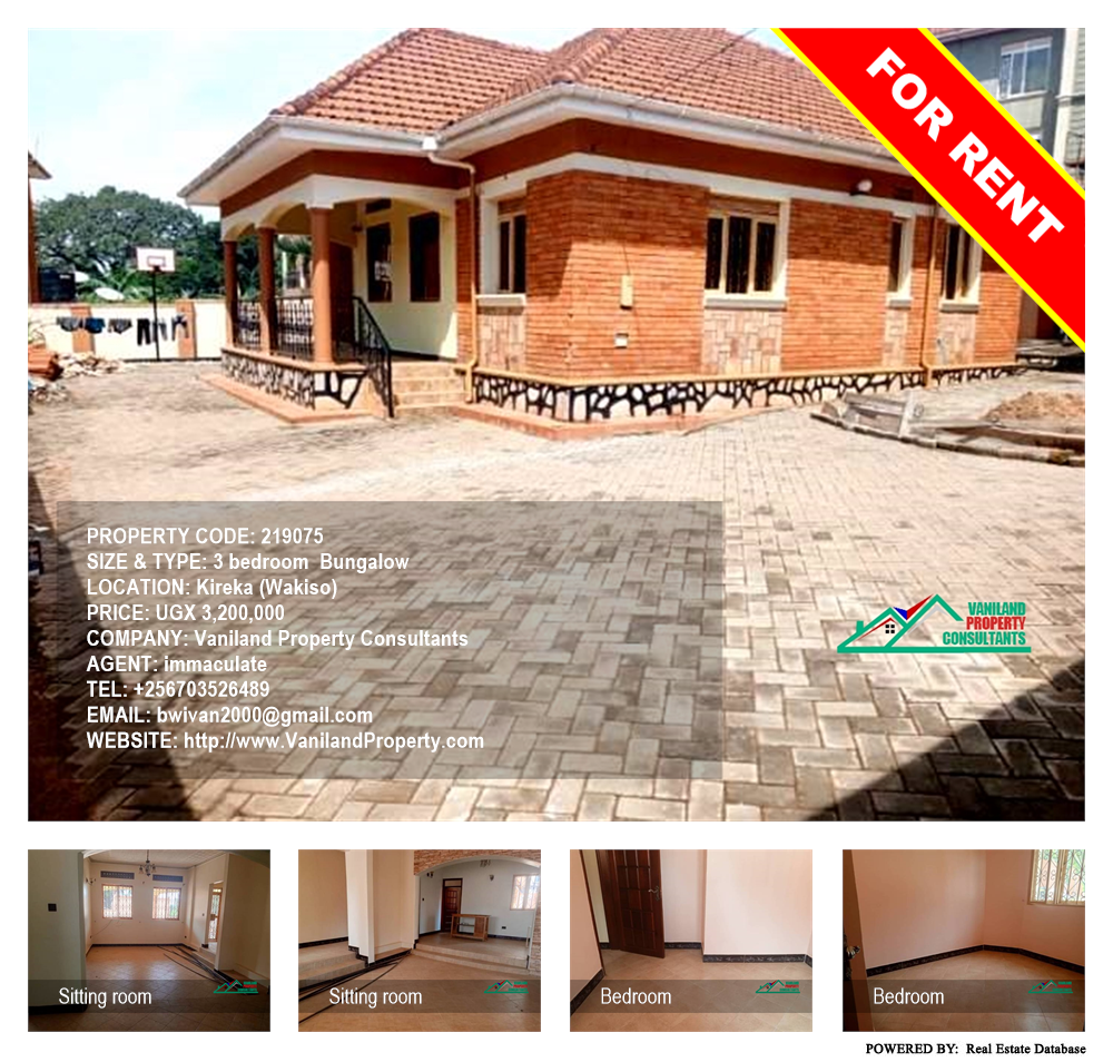 3 bedroom Bungalow  for rent in Kireka Wakiso Uganda, code: 219075