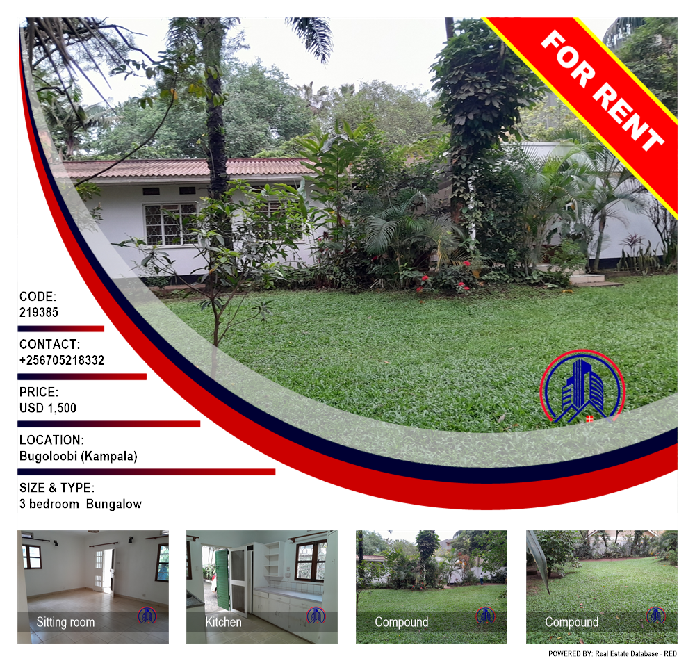 3 bedroom Bungalow  for rent in Bugoloobi Kampala Uganda, code: 219385