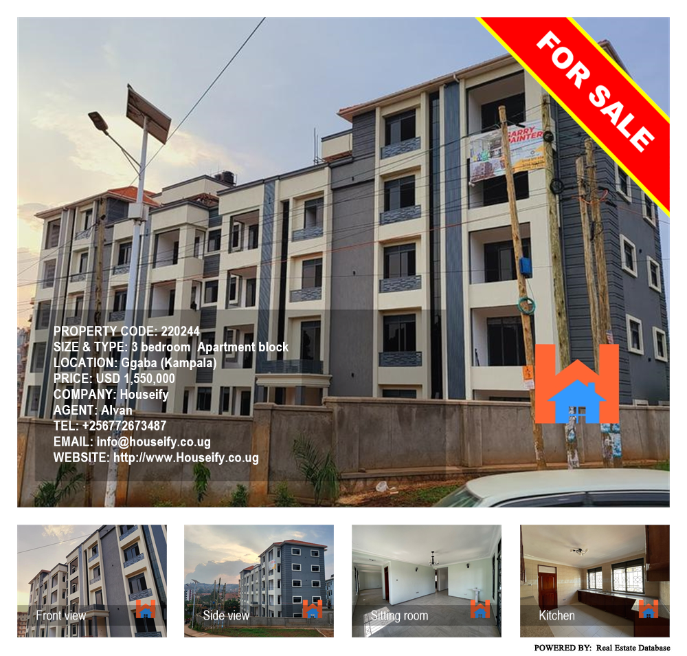 3 bedroom Apartment block  for sale in Ggaba Kampala Uganda, code: 220244