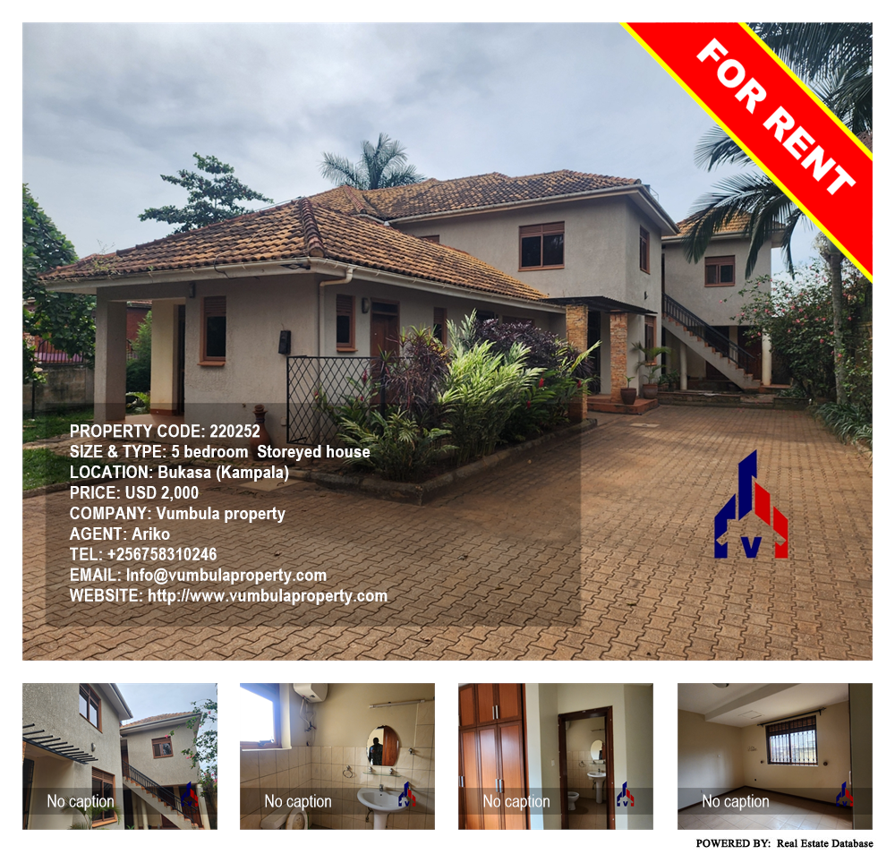 5 bedroom Storeyed house  for rent in Bukasa Kampala Uganda, code: 220252