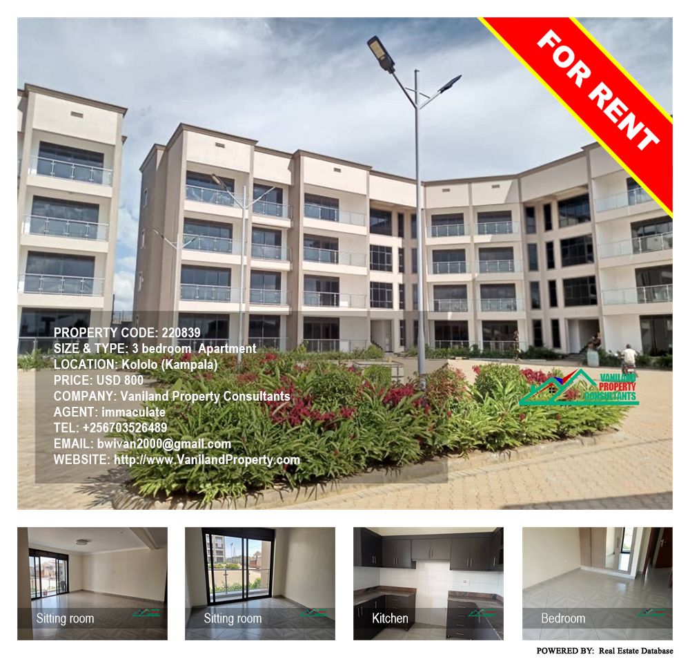 3 bedroom Apartment  for rent in Kololo Kampala Uganda, code: 220839