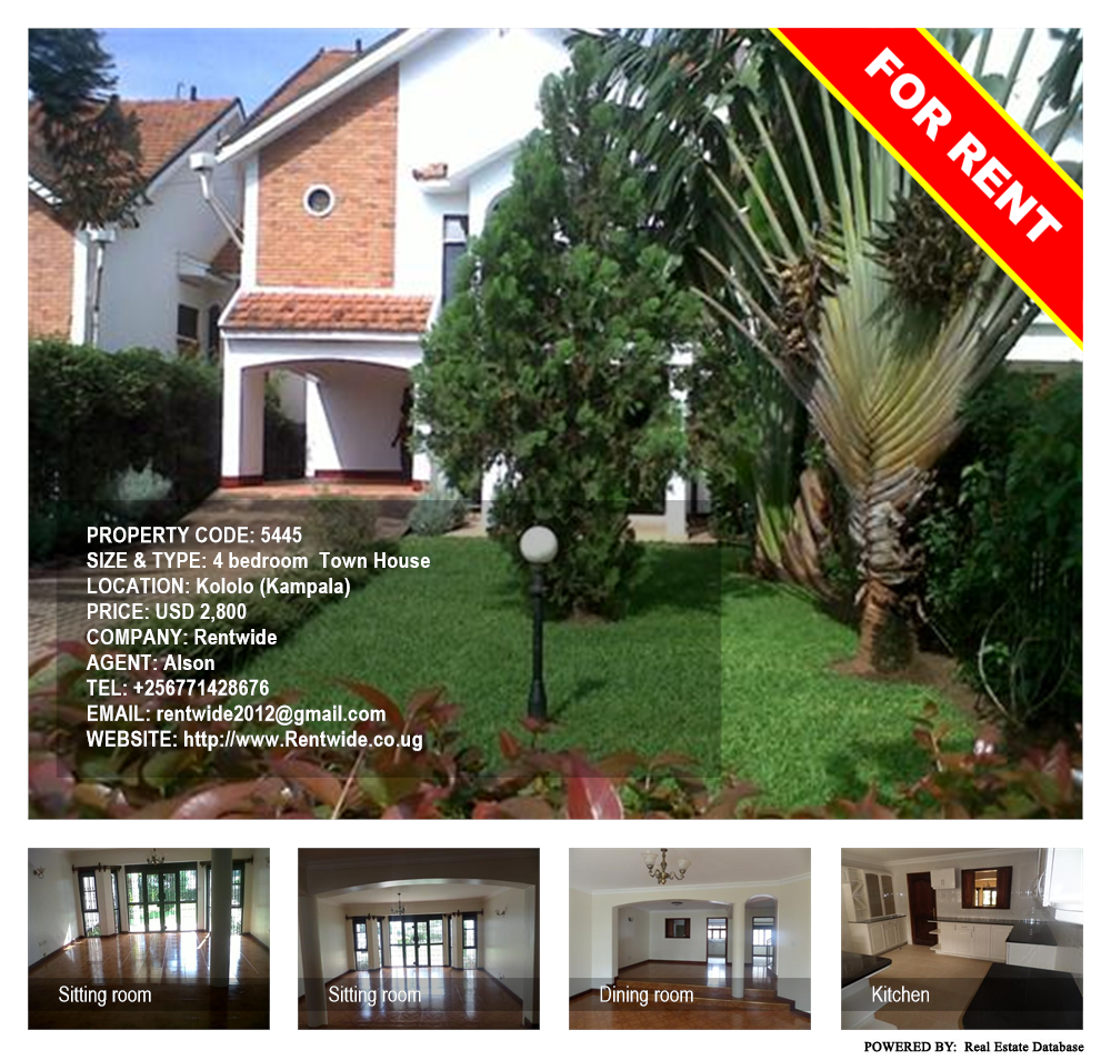 4 bedroom Town House  for rent in Kololo Kampala Uganda, code: 5445