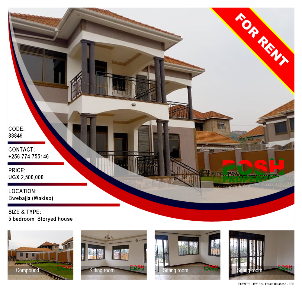 5 bedroom Storeyed house  for rent in Bwebajja Wakiso Uganda, code: 83849