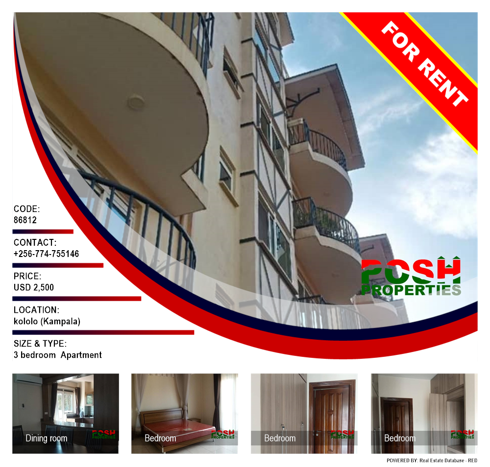 3 bedroom Apartment  for rent in Kololo Kampala Uganda, code: 86812