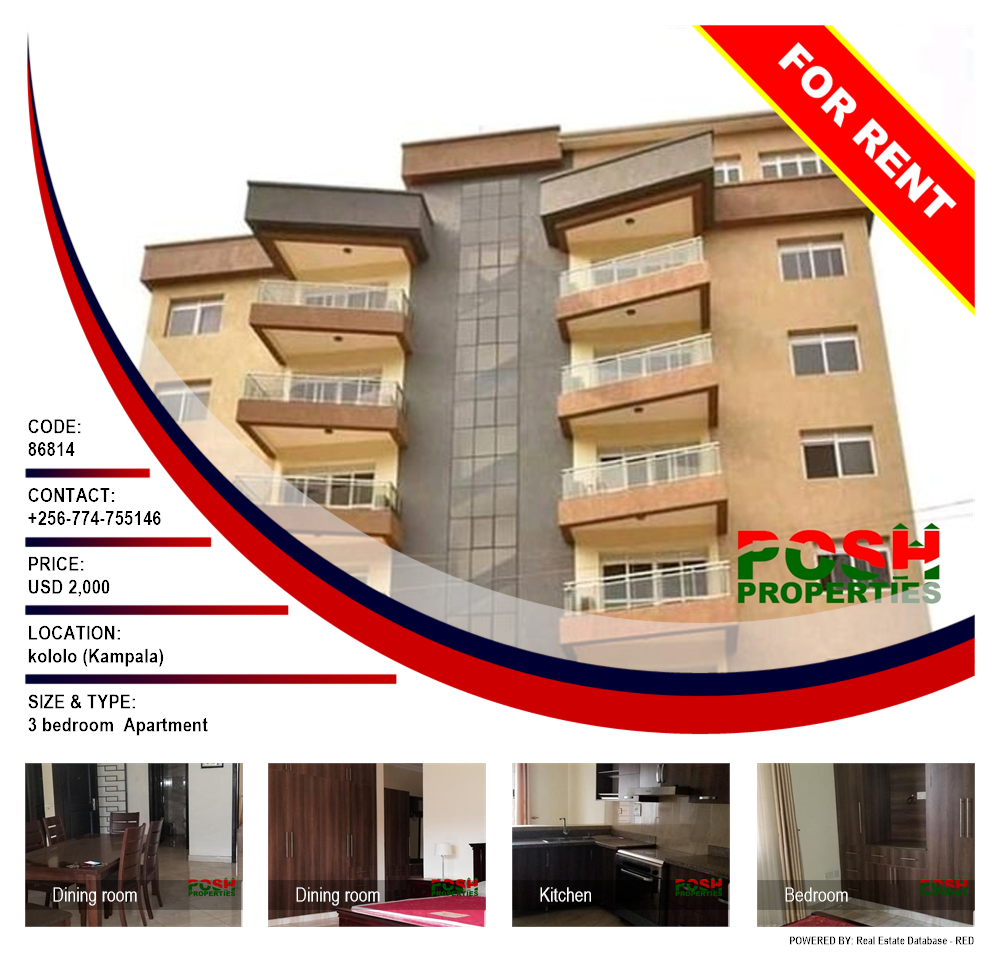 3 bedroom Apartment  for rent in Kololo Kampala Uganda, code: 86814