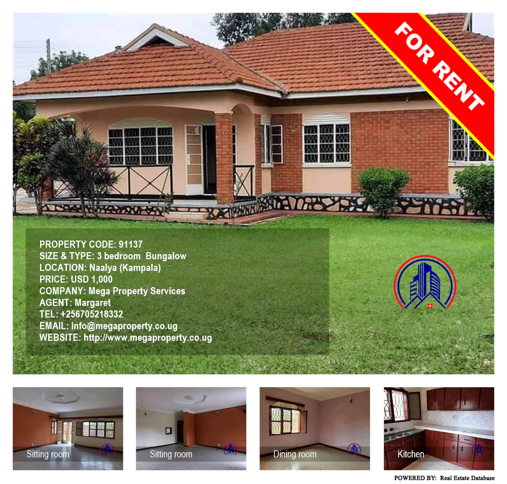 3 bedroom Bungalow  for rent in Naalya Kampala Uganda, code: 91137