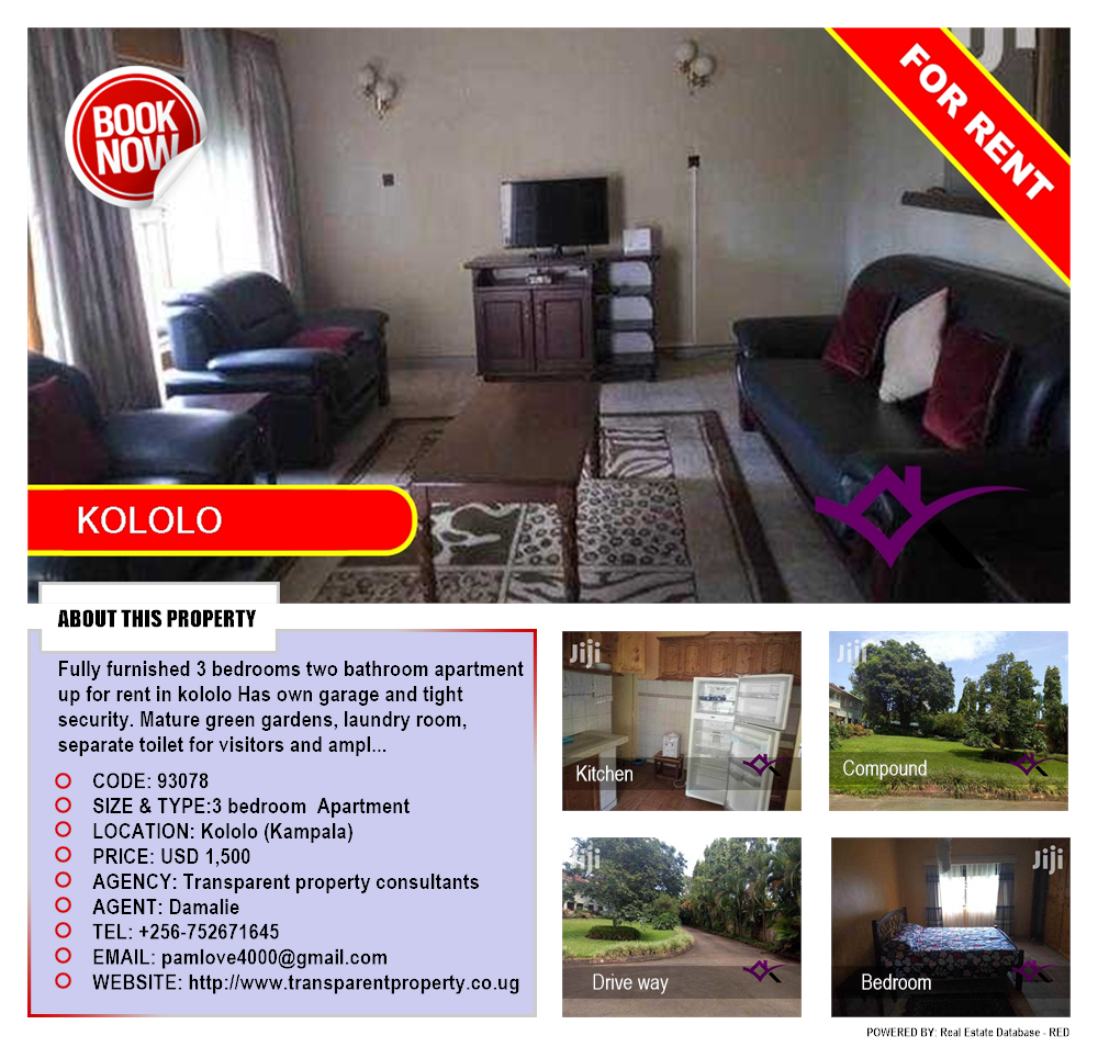 3 bedroom Apartment  for rent in Kololo Kampala Uganda, code: 93078