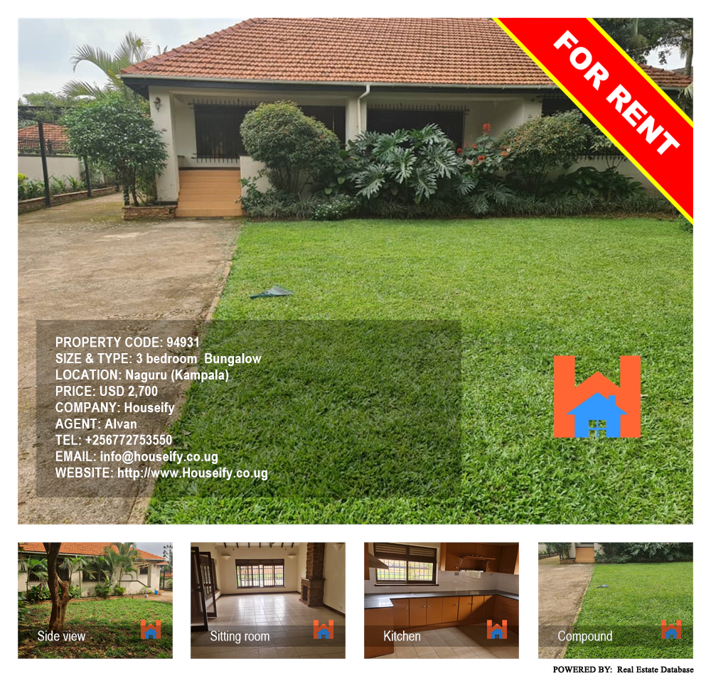 3 bedroom Bungalow  for rent in Naguru Kampala Uganda, code: 94931