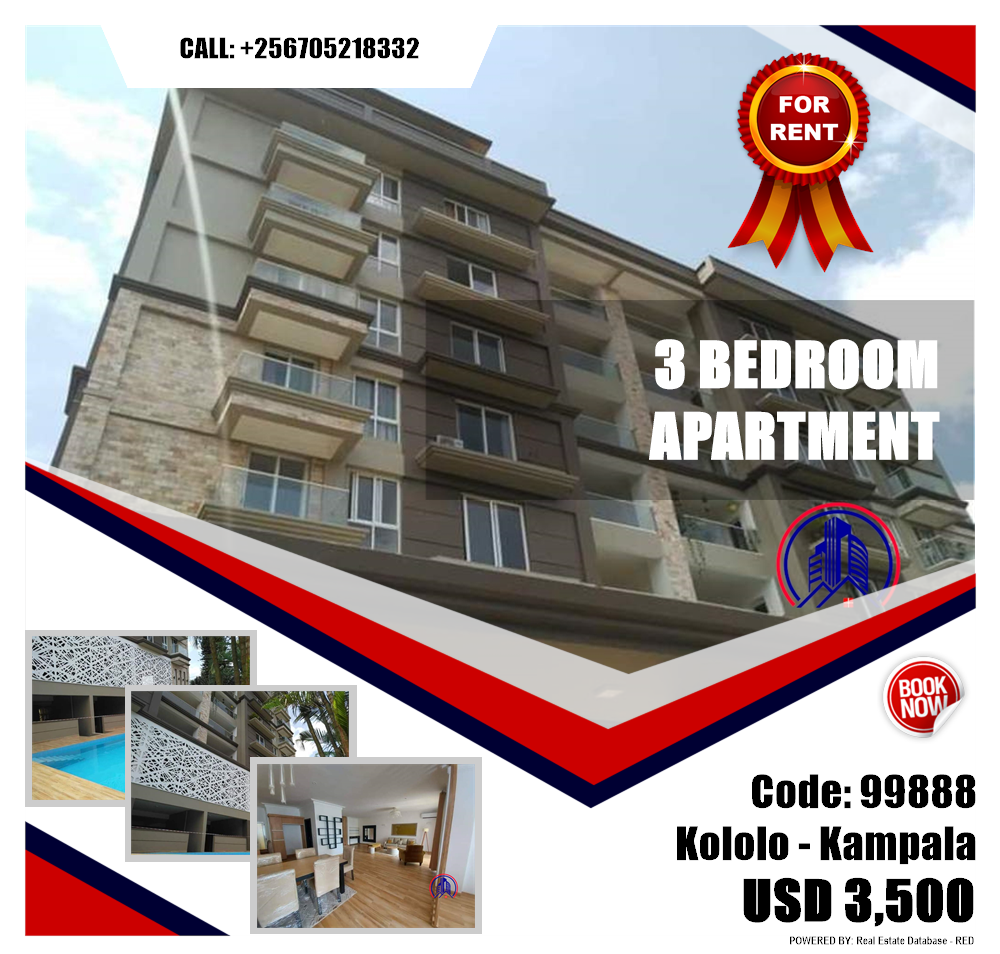 3 bedroom Apartment  for rent in Kololo Kampala Uganda, code: 99888